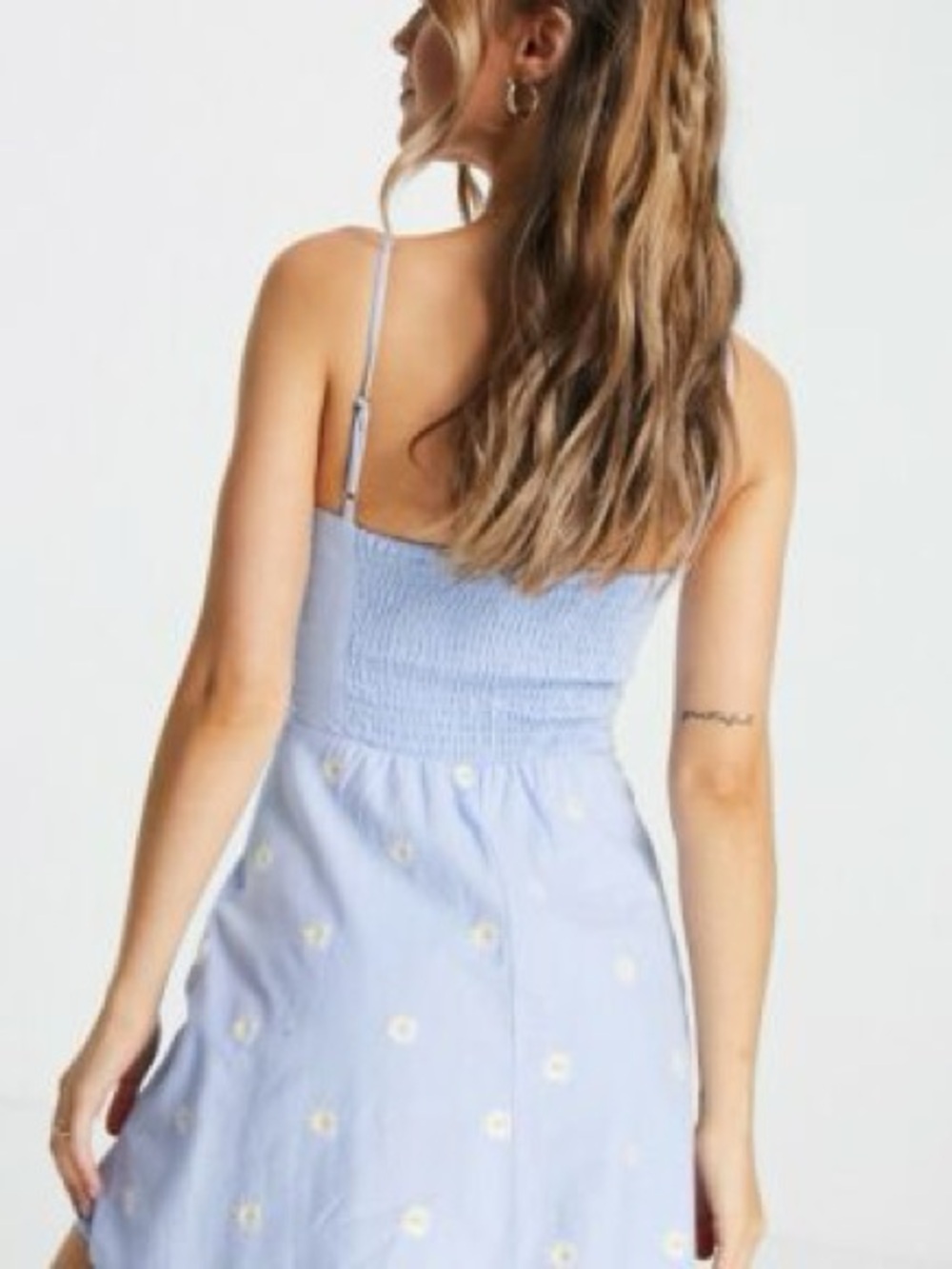 Stradivarius NWOT Baby Blue Floral Embroidery Corset Fit Flare Mini Dress- Large - Picture 3 of 7